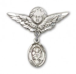 Pin Badge with St. Raymond Nonnatus Charm and Angel with Larger Wings Badge Pin [BLBP0899]