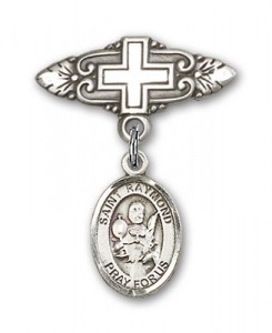 Pin Badge with St. Raymond Nonnatus Charm and Badge Pin with Cross [BLBP0897]