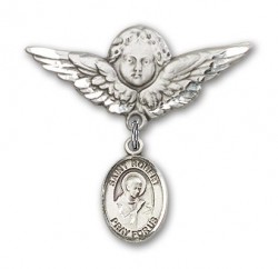 Pin Badge with St. Robert Bellarmine Charm and Angel with Larger Wings Badge Pin [BLBP0934]