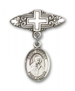 Pin Badge with St. Robert Bellarmine Charm and Badge Pin with Cross [BLBP0932]