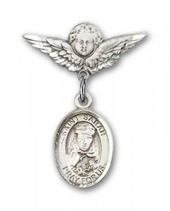 Pin Badge with St. Sarah Charm and Angel with Smaller Wings Badge Pin [BLBP0942]