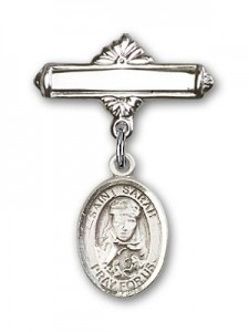 Pin Badge with St. Sarah Charm and Polished Engravable Badge Pin [BLBP0938]