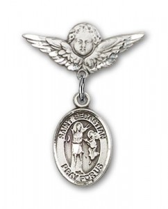 Pin Badge with St. Sebastian Charm and Angel with Smaller Wings Badge Pin [BLBP0963]