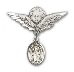 Pin Badge with St. Stanislaus Charm and Angel with Larger Wings Badge Pin [BLBP1130]
