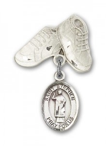 Pin Badge with St. Stephen the Martyr Charm and Baby Boots Pin [BLBP0993]