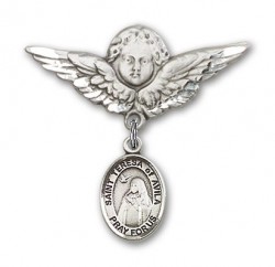 Pin Badge with St. Teresa of Avila Charm and Angel with Larger Wings Badge Pin [BLBP0976]