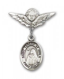 Pin Badge with St. Teresa of Avila Charm and Angel with Smaller Wings Badge Pin [BLBP0977]
