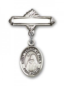 Pin Badge with St. Teresa of Avila Charm and Polished Engravable Badge Pin [BLBP0973]