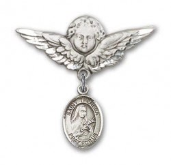 Pin Badge with St. Theresa Charm and Angel with Larger Wings Badge Pin [BLBP1004]