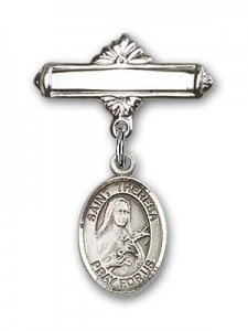 Pin Badge with St. Theresa Charm and Polished Engravable Badge Pin [BLBP1001]