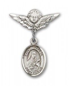 Pin Badge with St. Therese of Lisieux Charm and Angel with Smaller Wings Badge Pin [BLBP1355]