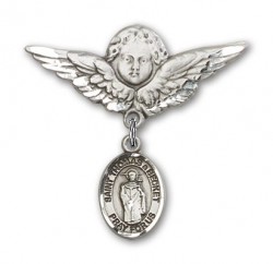 Pin Badge with St. Thomas A Becket Charm and Angel with Larger Wings Badge Pin [BLBP2234]