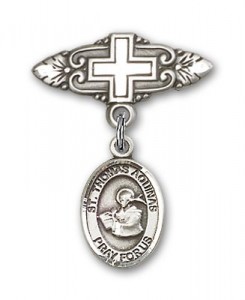 Pin Badge with St. Thomas Aquinas Charm and Badge Pin with Cross [BLBP1016]