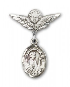 Pin Badge with St. Thomas More Charm and Angel with Smaller Wings Badge Pin [BLBP1026]
