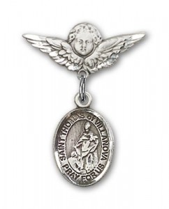 Pin Badge with St. Thomas of Villanova Charm and Angel with Smaller Wings Badge Pin [BLBP1997]