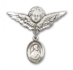 Pin Badge with St. Thomas the Apostle Charm and Angel with Larger Wings Badge Pin [BLBP1011]