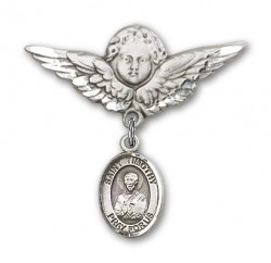Pin Badge with St. Timothy Charm and Angel with Larger Wings Badge Pin [BLBP0997]