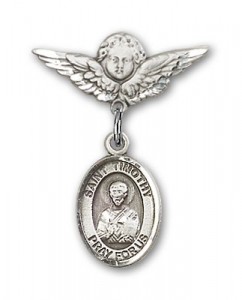 Pin Badge with St. Timothy Charm and Angel with Smaller Wings Badge Pin [BLBP0998]