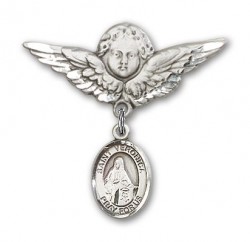 Pin Badge with St. Veronica Charm and Angel with Larger Wings Badge Pin [BLBP1032]