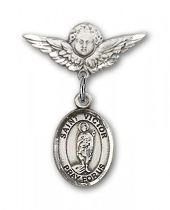 Pin Badge with St. Victor of Marseilles Charm and Angel with Smaller Wings Badge Pin [BLBP1446]