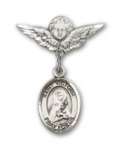 Pin Badge with St. Victoria Charm and Angel with Smaller Wings Badge Pin [BLBP1649]