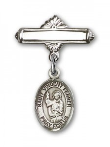 Pin Badge with St. Vincent Ferrer Charm and Polished Engravable Badge Pin [BLBP1288]