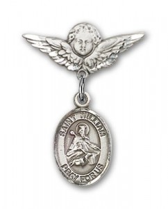 Pin Badge with St. William of Rochester Charm and Angel with Smaller Wings Badge Pin [BLBP1061]
