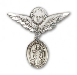 Pin Badge with St. Wolfgang Charm and Angel with Larger Wings Badge Pin [BLBP2122]
