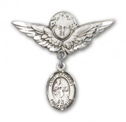 Pin Badge with St. Zachary Charm and Angel with Larger Wings Badge Pin [BLBP1074]
