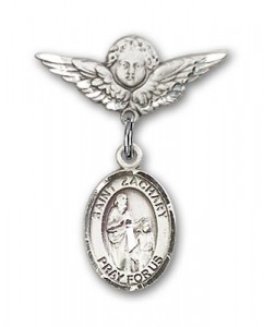 Pin Badge with St. Zachary Charm and Angel with Smaller Wings Badge Pin [BLBP1075]
