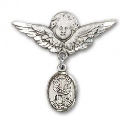 Pin Badge with St. Zita Charm and Angel with Larger Wings Badge Pin [BLBP1585]