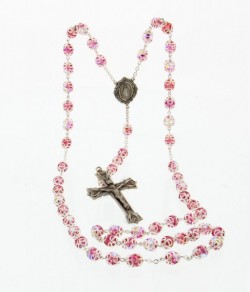 Pink 8mm Double Capped Crystal Rosary in Sterling Silver [HMRB004]