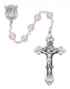 Pink Tin Cut Rosary with Fancy Crucifix [MVRB1165]