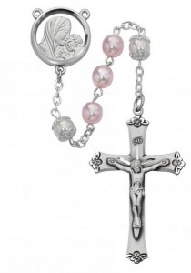Pink and White Rosary with Sterling Silver Crucifix [MVRB1047]