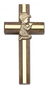 Praying Boy Cross in Walnut 4“ with Metal Inlay [CRB0018]