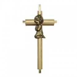 Praying Girl Oak &amp; Brass Baby Cross - 7“H   [SNCR1048]