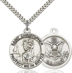 Protect Me In Battle Round St. Christopher Army Necklace [BM1008]