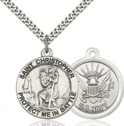 Protect Me In Battle Round St. Christopher Navy Necklace [BM1010]
