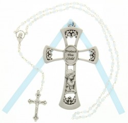 Protect This Child Cross with Baby Rosary Set - Boy [CFSRBS0005]