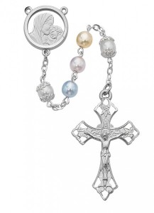 Rhodium Plated Multi-Colored Pearlized Bead Rosary [MVRB1046]