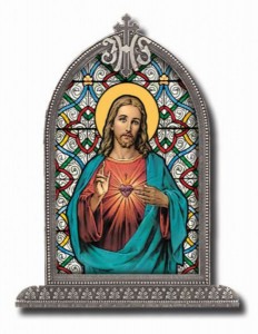 Sacred Heart of Jesus Glass Art in Arched Frame [HFA8303]