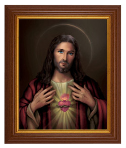 Sacred Heart of Jesus by Simeone 8x10 Textured Artboard Dark Walnut Frame [HFA5443]