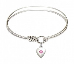 Smooth Bangle Bracelet with a Birthstone Puff Heart Charm [BRST040]