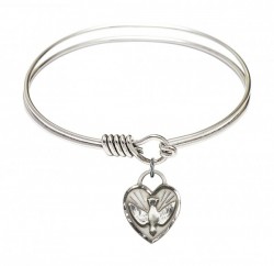 Smooth Bangle Bracelet with a Confirmation Dove Heart Charm [BRS3405]