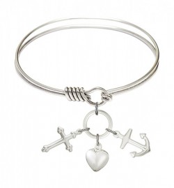 Smooth Bangle Bracelet with a Faith, Hope &amp; Charity Charm [BRS4158]