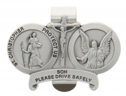 St. Christopher &amp; Guardian Angel Protect My Son Visor Clip Pewter [AU1019]