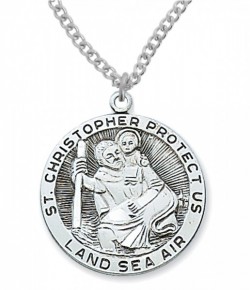 St. Christopher Land, Sea, Air Medal Sterling Silver - 1 1/8 inch [MVM1014]
