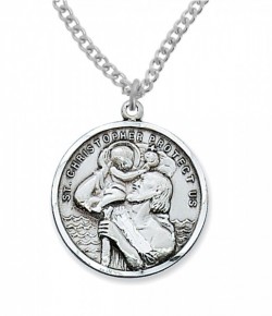 Men's Round St. Christopher Medal Sterling Silver [MVM1019]