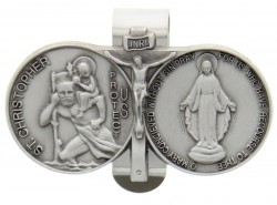 St. Christopher and Blessed Mary Visor Clip, Pewter - 2 5/8“W [AU0014]