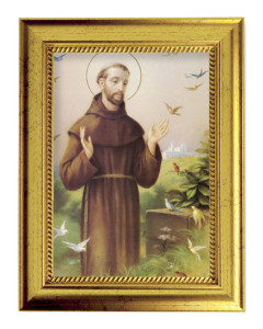 St. Francis with Birds 5x7 Print in Gold-Leaf Frame [HFA5214]